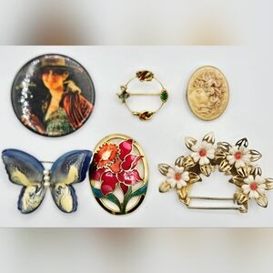 VINTAGE LOT Brooches Pocket Mirror Hair Pin